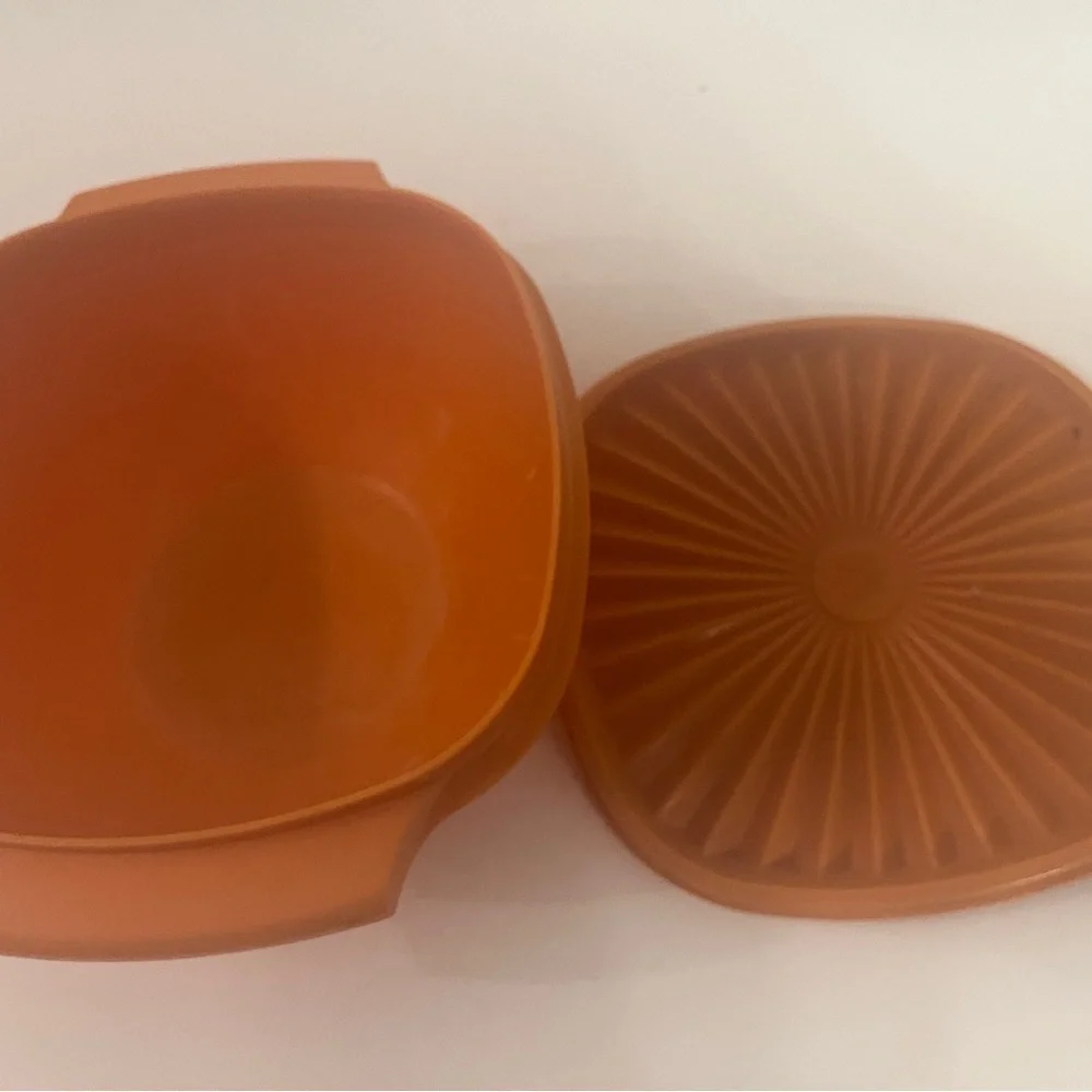 Vintage Tupperware Orange Servalier Bowl with Lid • Retro Kitchen Storage •